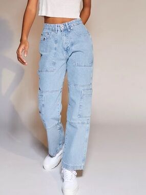 The Ragged Priest Light Blue Patchwork Straight Leg Jeans - Women's SIZE 28